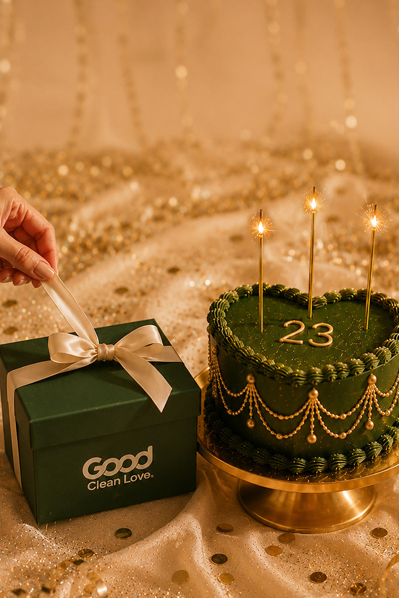 Green 23rd Cake and Present with Gold Background