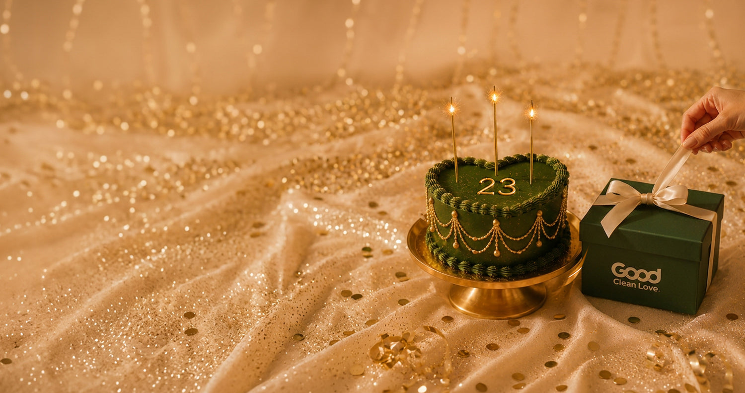 Green 23rd Cake and Present with Gold Background